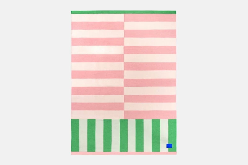 Hem Stripe Throw, 130 X 180 Cm, Pink - Green 5 Hem Stripe Throw, 130 X 180 Cm, Pink - Green - Image 3