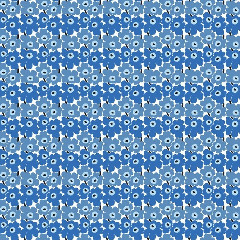 Marimekko Mini Unikko Fabric, White - Blue 3 Marimekko Mini Unikko Fabric, White - Blue