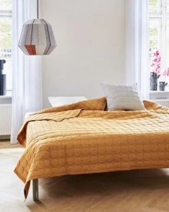 HAY Mega Dot Bed Cover, Mustard -Textile Promotional Store Bon Bon earth tones Mega Dot mustard