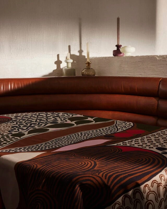 Marimekko Rusakko Fabric, Brown - Dark Blue - Red 4 Marimekko Rusakko Fabric, Brown - Dark Blue - Red - Image 2