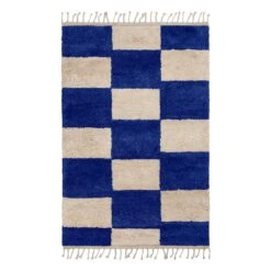 Ferm LIVING Mara Knotted Rug, L, Bright Blue - Offwhite