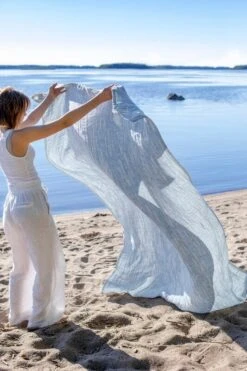 Lapuan Kankurit Osmankäämi Table Cloth/throw, 145 X 200 Cm, Linen - Blue -Textile Promotional Store lapuankankurit osmankaami tablecloth blanket linen rainy blue 2