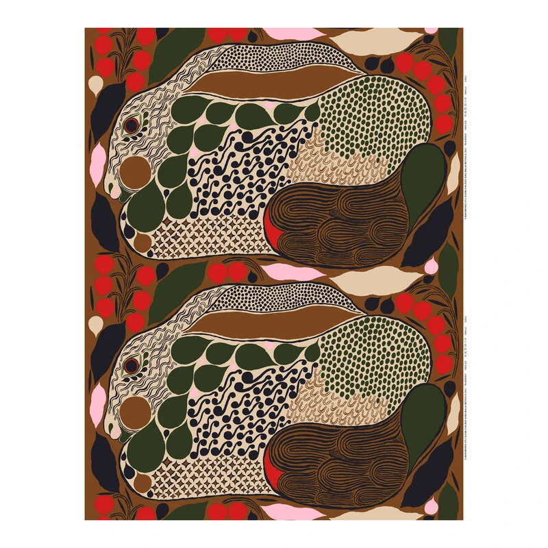 Marimekko Rusakko Fabric, Brown - Dark Blue - Red 3 Marimekko Rusakko Fabric, Brown - Dark Blue - Red